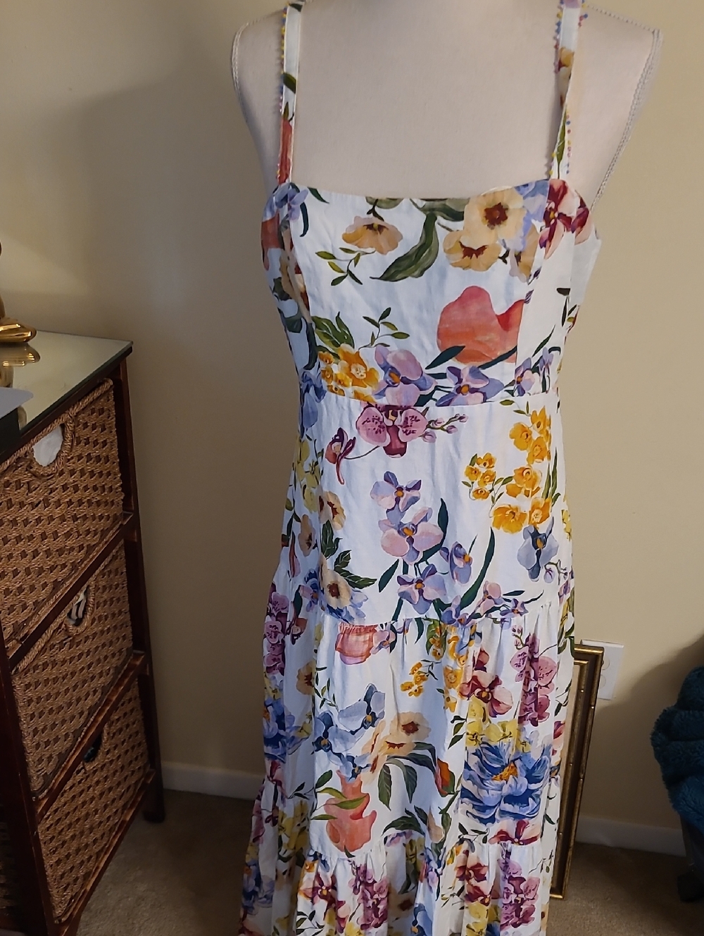 FARM Rio White Maxi Dress with Multi-Color Floral Print